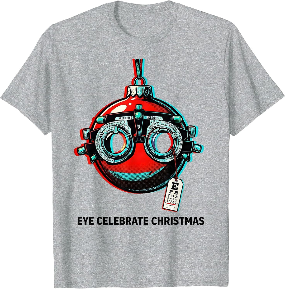 Men's Eye Celebrate Christmas Pop Art Optometrist Eye Exam Humor T-Shirt - Heather Grey