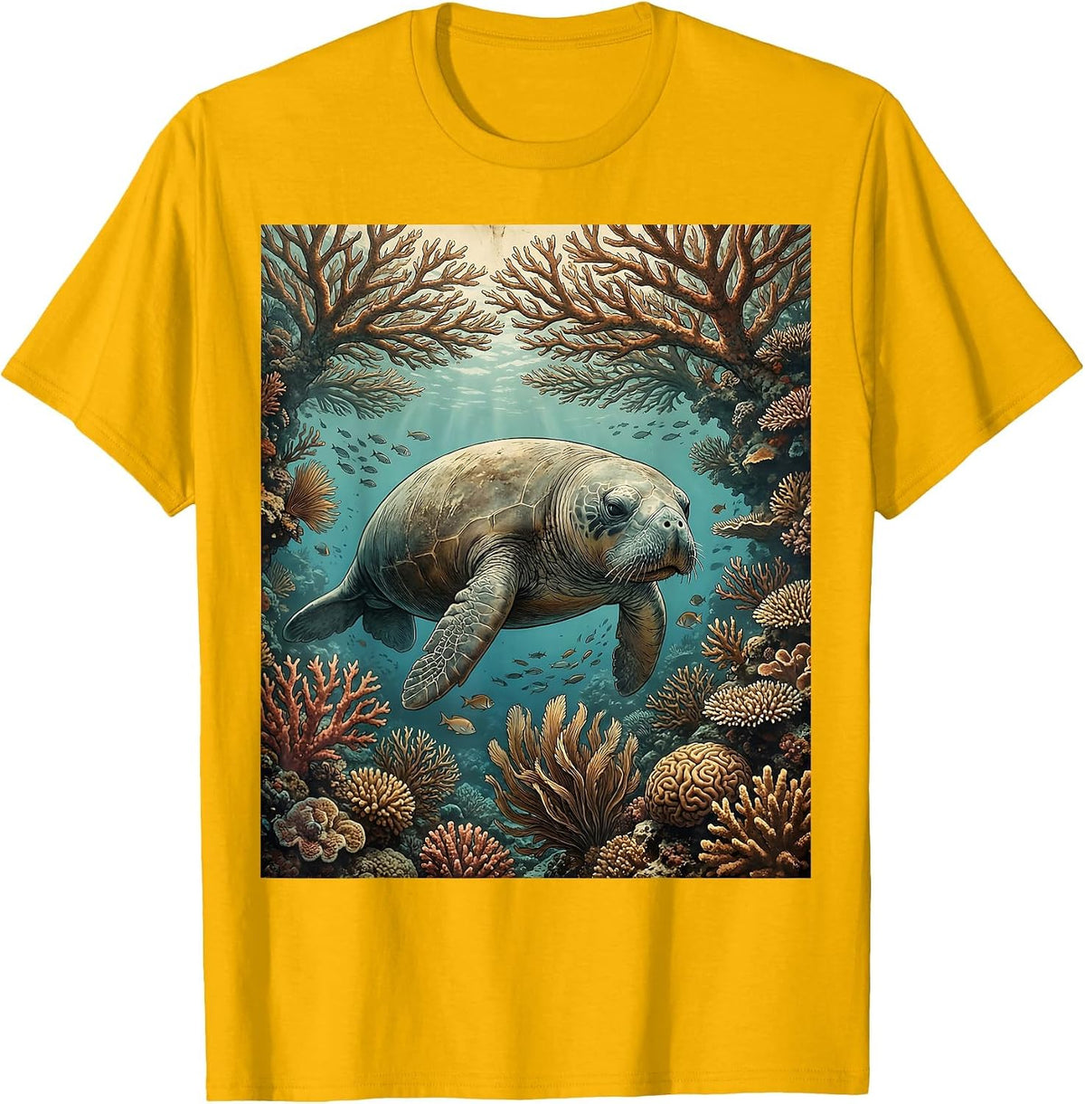 Manatee Coral Reef Cruise Ocean Wildlife Design T-Shirt - Golden Yellow