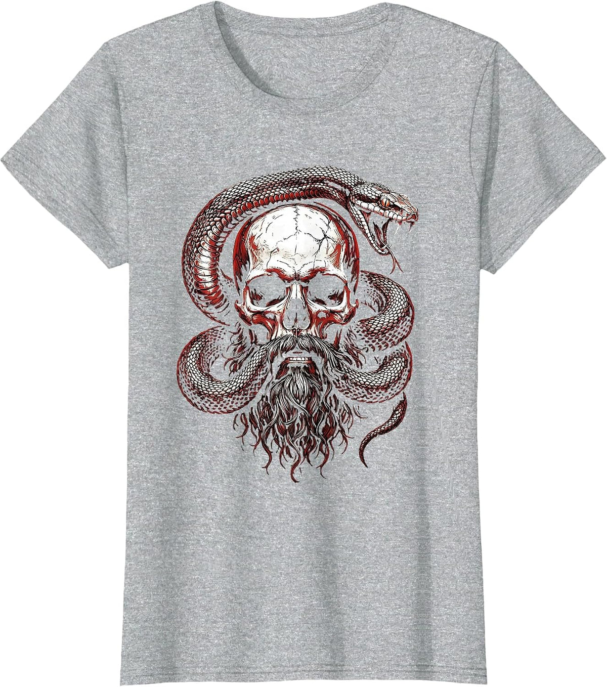 Bearded Skull Snake Coil Dark Horror Graphic T-Shirt - Heather Grey