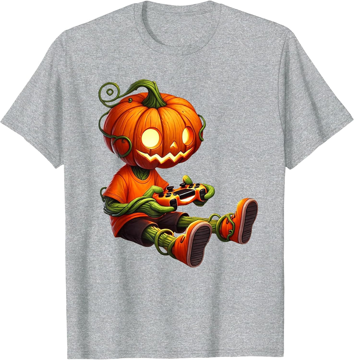 Halloween Pumpkins Head Gamer Video Gaming Boys Men Kids T-Shirt - Heather Grey