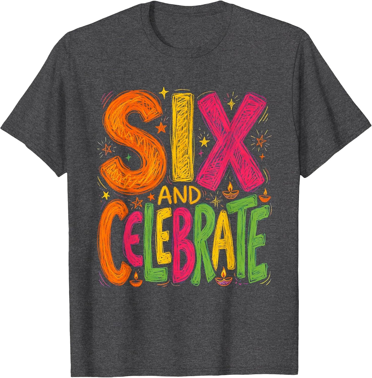 Men's Six and Celebrate Diwali Cricket Bat Diya Design T-Shirt - Dark Heather Grey