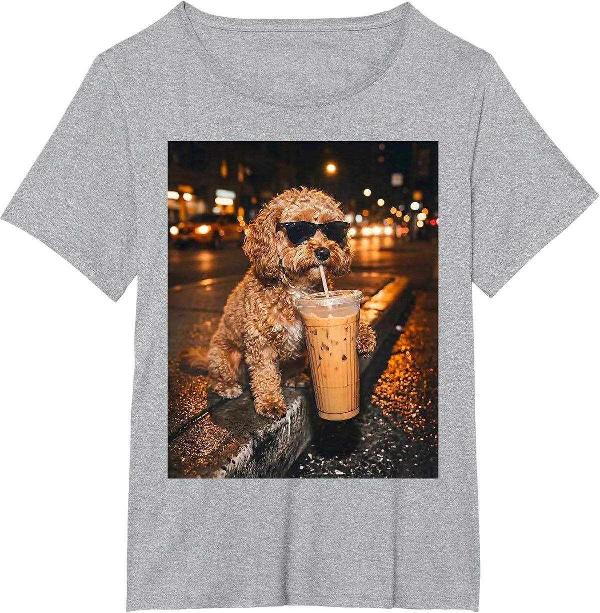 Cavapoo Drinking Iced Coffee Funny Dog Lover Animal Meme T-Shirt - Heather Grey