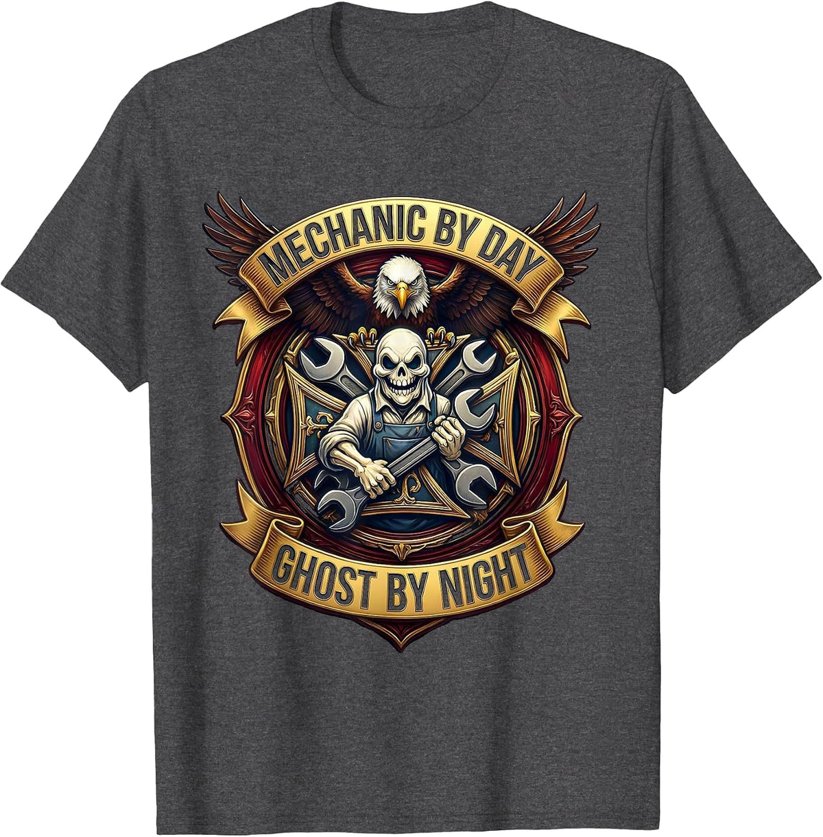 Men's Boo Crew Mechanic Halloween Ghost Design T-Shirt - Dark Heather Grey