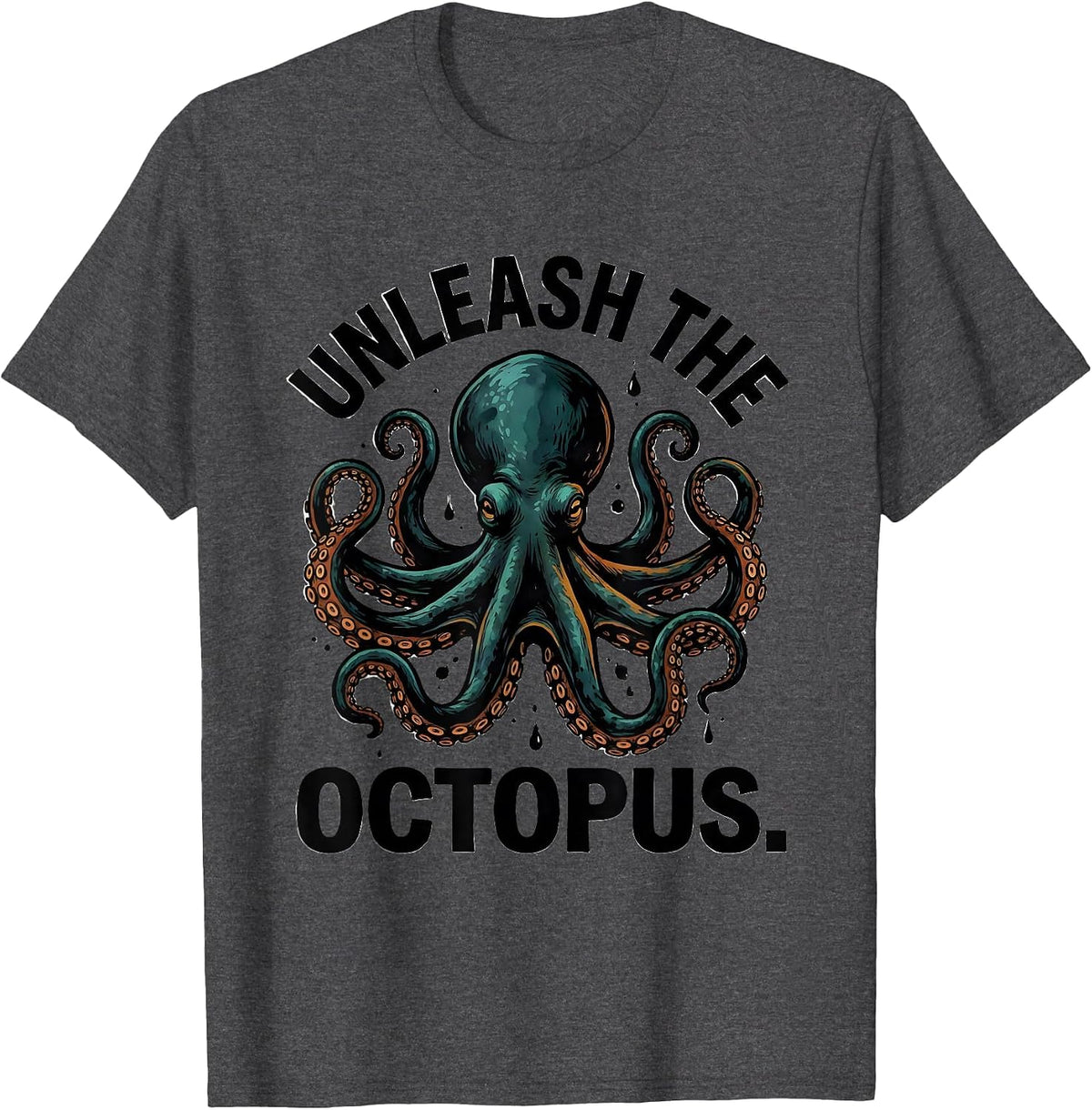 Men's Unleash The Octopus Funny Octopus Lover Vintage Japanese Sea T-Shirt - Dark Heather Grey