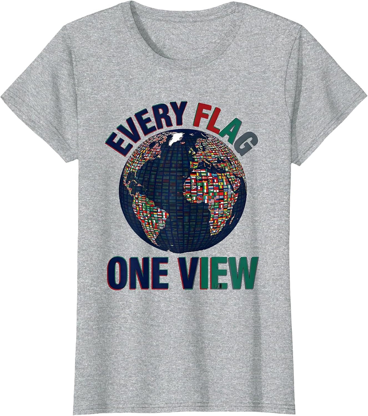 Every Flag One View Retro World Travel Geography T-Shirt - Heather Grey