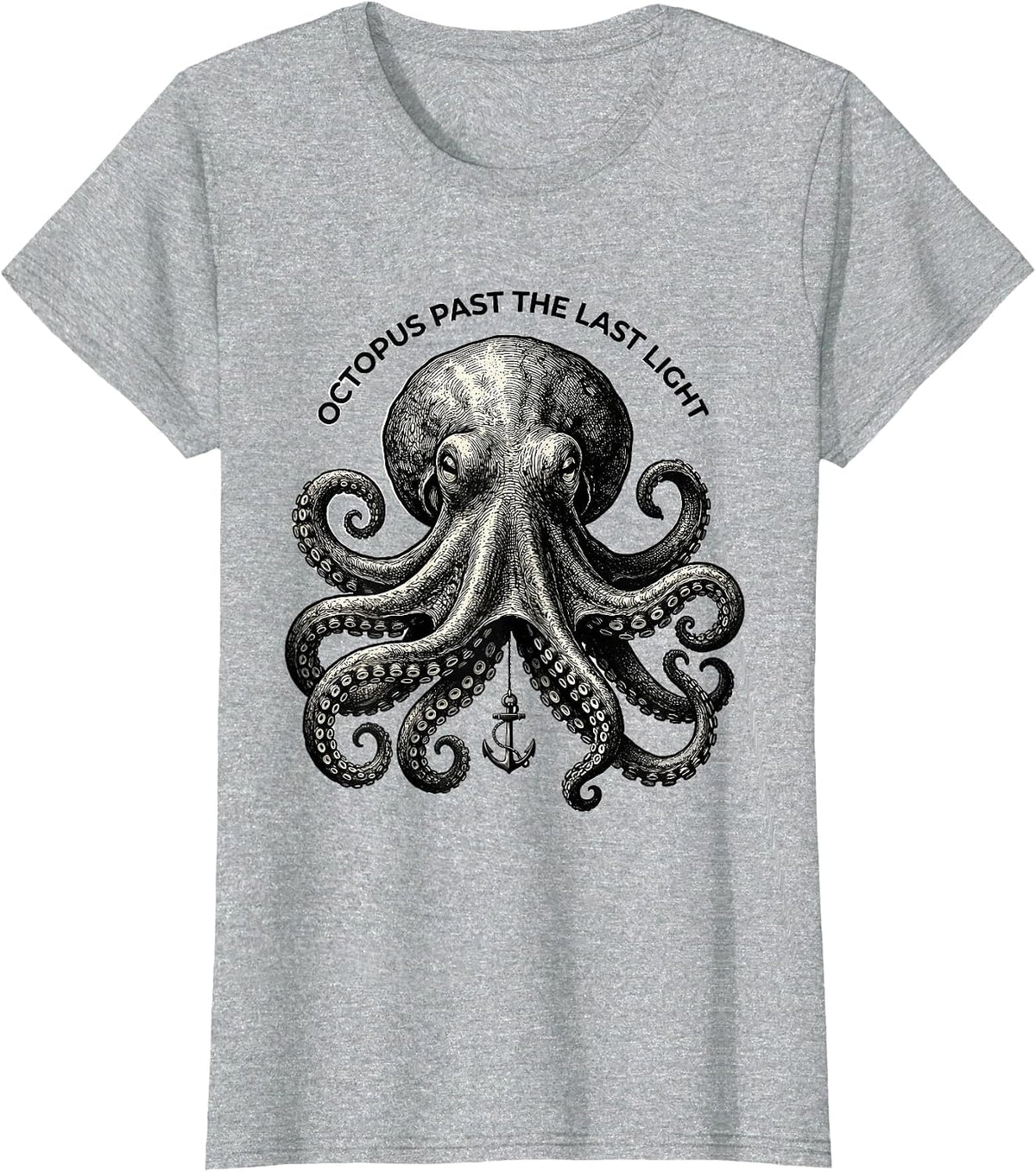 Octopus Past the Last Light Monochromatic Octopus Lover T-Shirt - Heather Grey