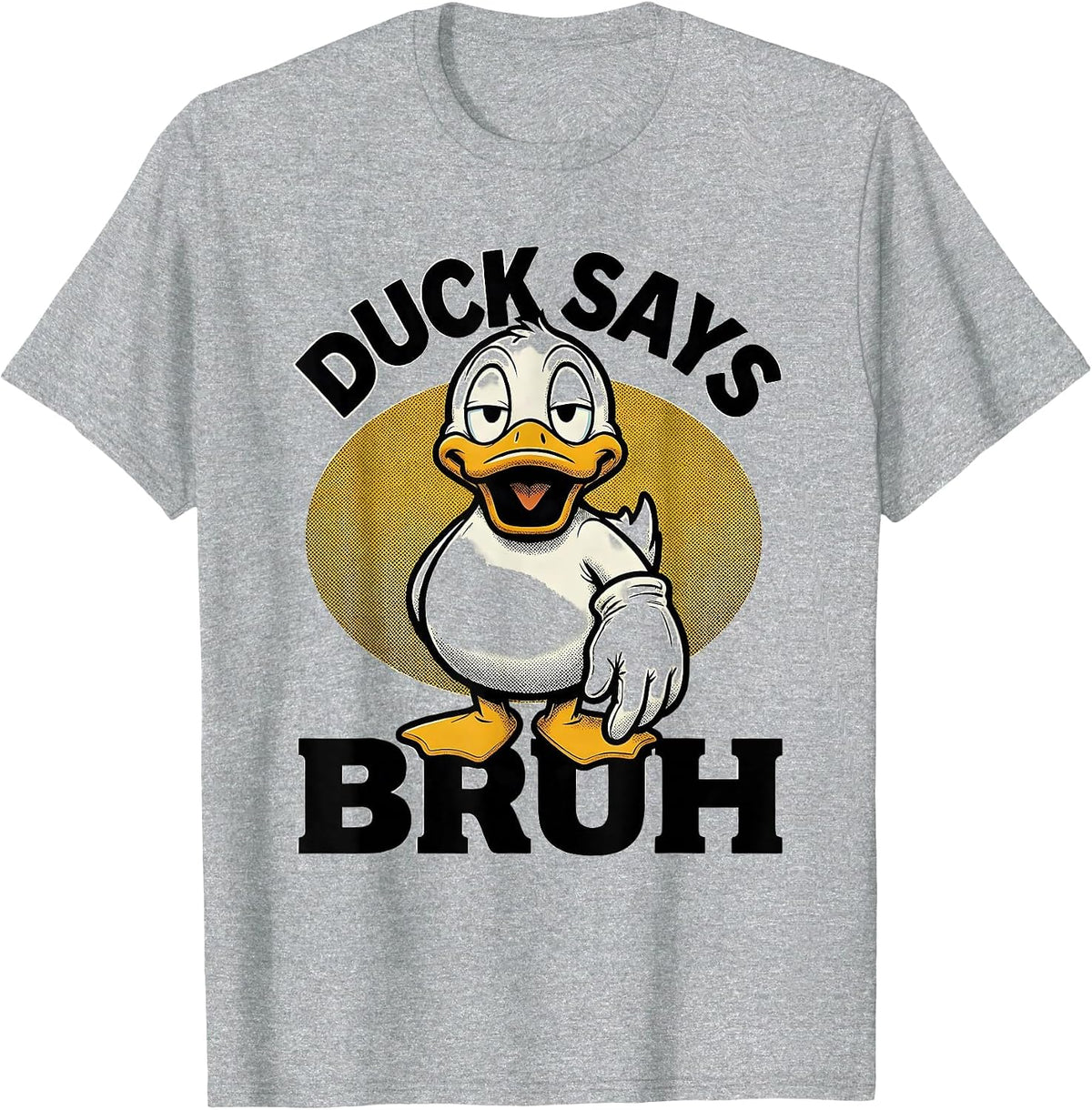 Men's Duck Says Bruh Funny Retro Cartoon Duck Novelty Humor T-Shirt - Heather Grey