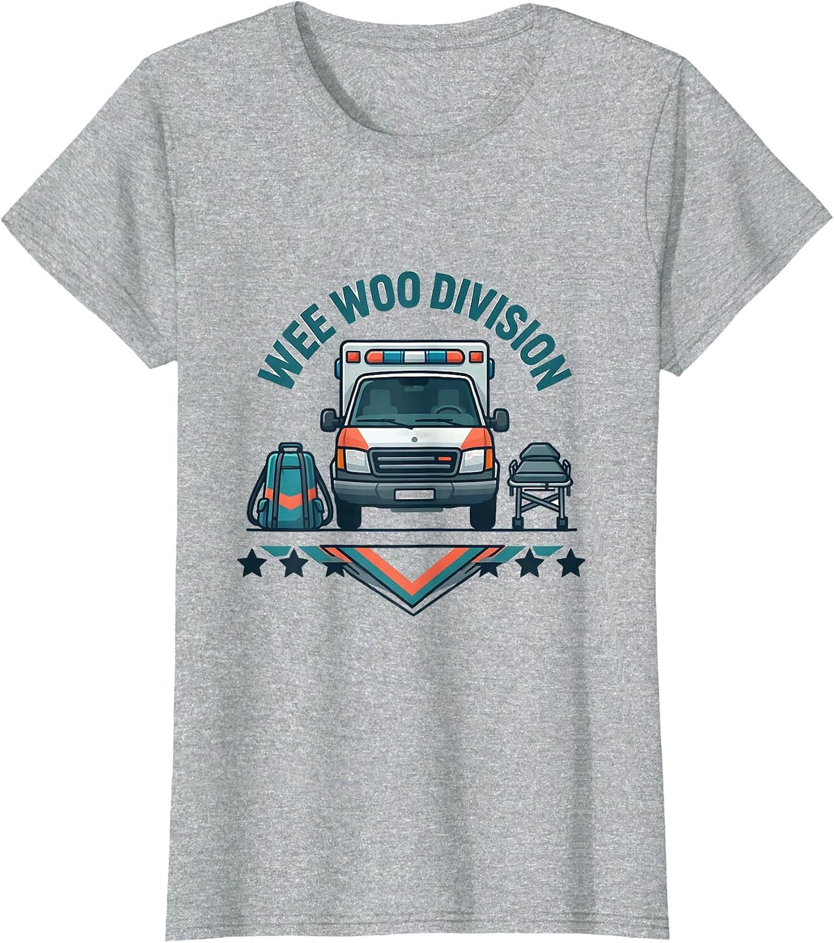 Wee Woo Division Flat Vector EMS Paramedic EMT Gag Humor T-Shirt - Heather Grey