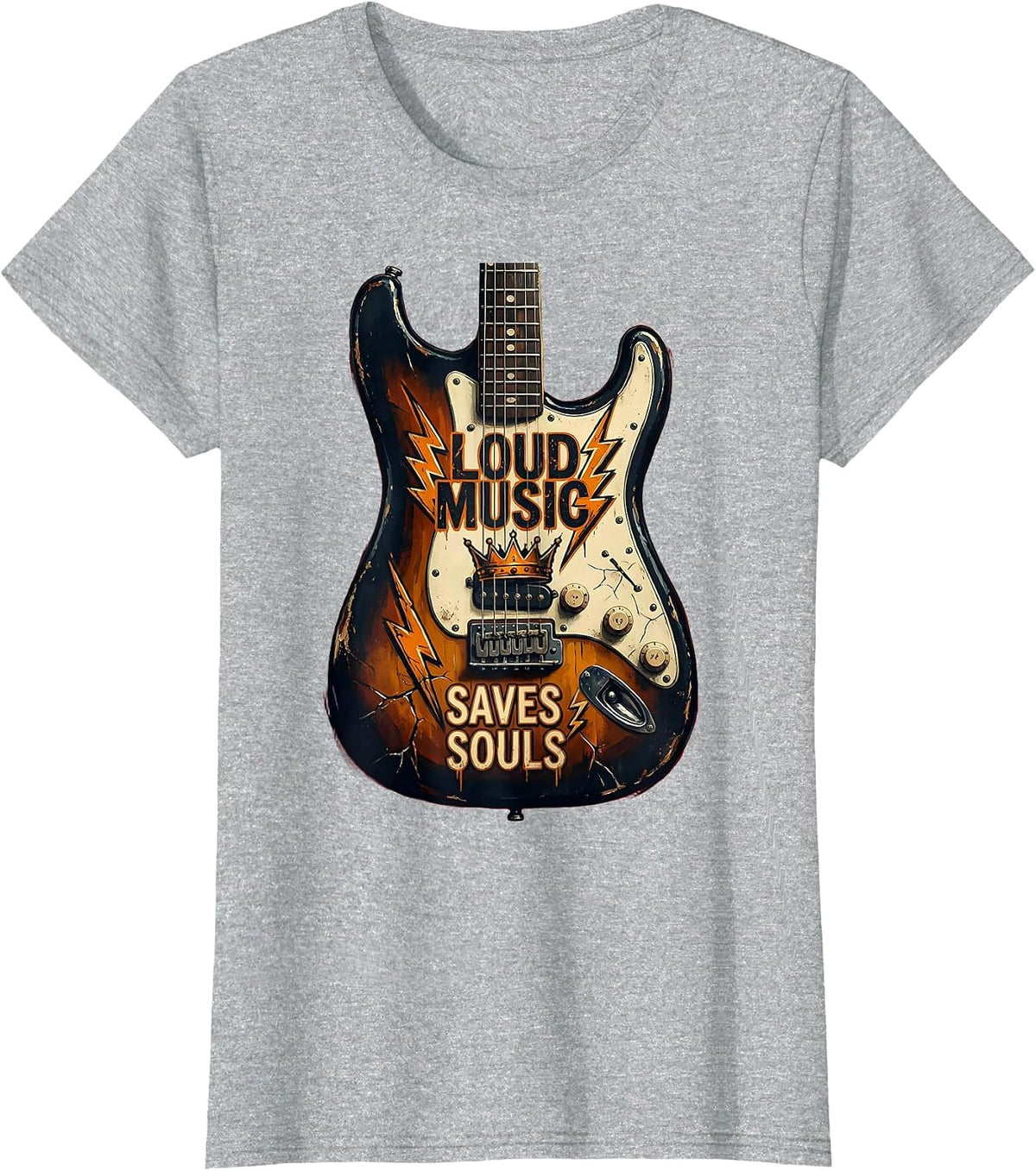 Loud Music Saves Souls Punk Rock Design T-Shirt - Heather Grey