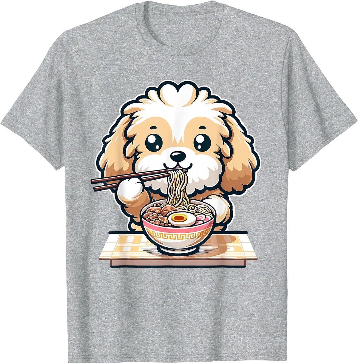 Cute Kawaii Cockapoo Eating Ramen Noodles Food Dog Lovers T-Shirt - Heather Grey