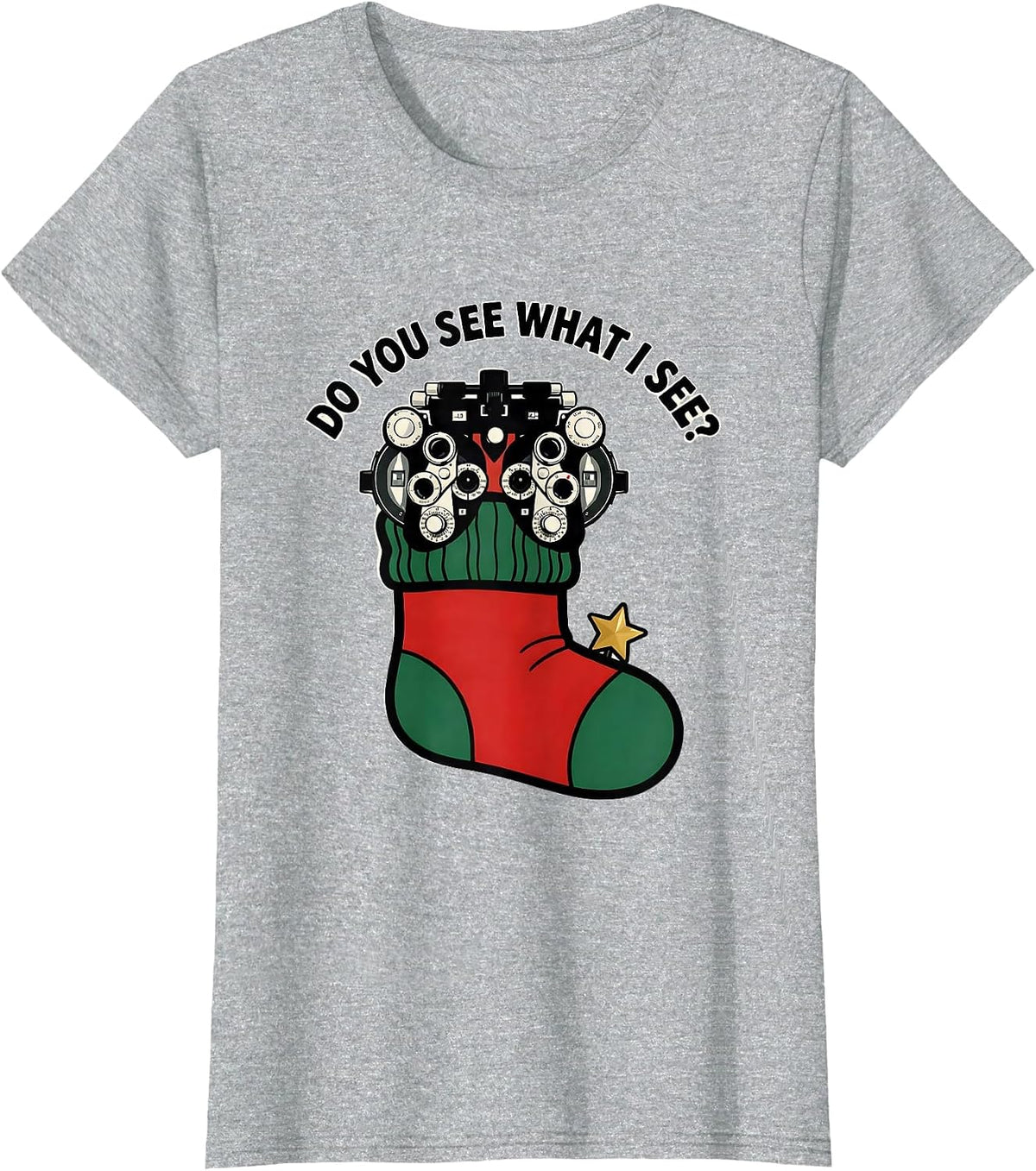 Do You See What I See? Cartoon Optometry Eye-Care Christmas T-Shirt - Heather Grey