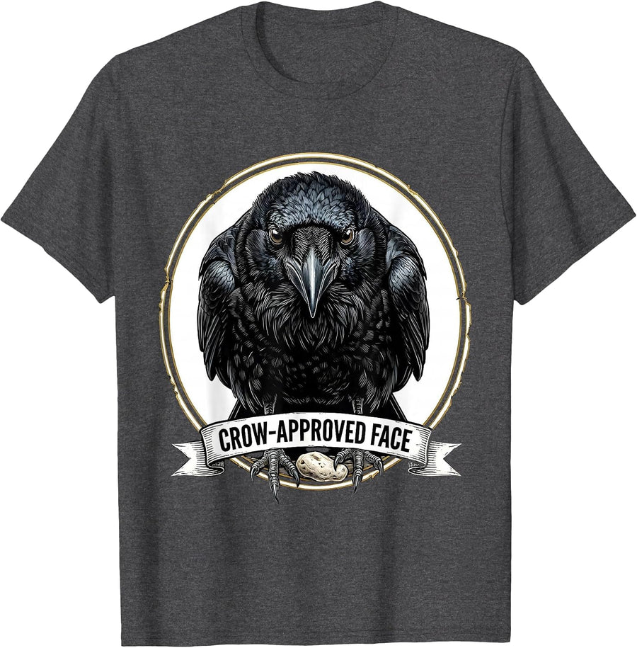 Men's Crow-Approved Face Dark Humor Gothic Bird Lover Emblem T-Shirt - Dark Heather Grey