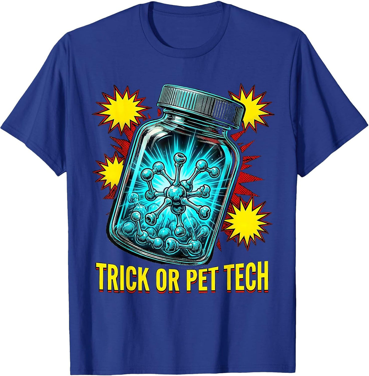 Men's Trick Or PET Tech Pop Art Halloween Radiology Tech Humor T-Shirt - Royal Blue