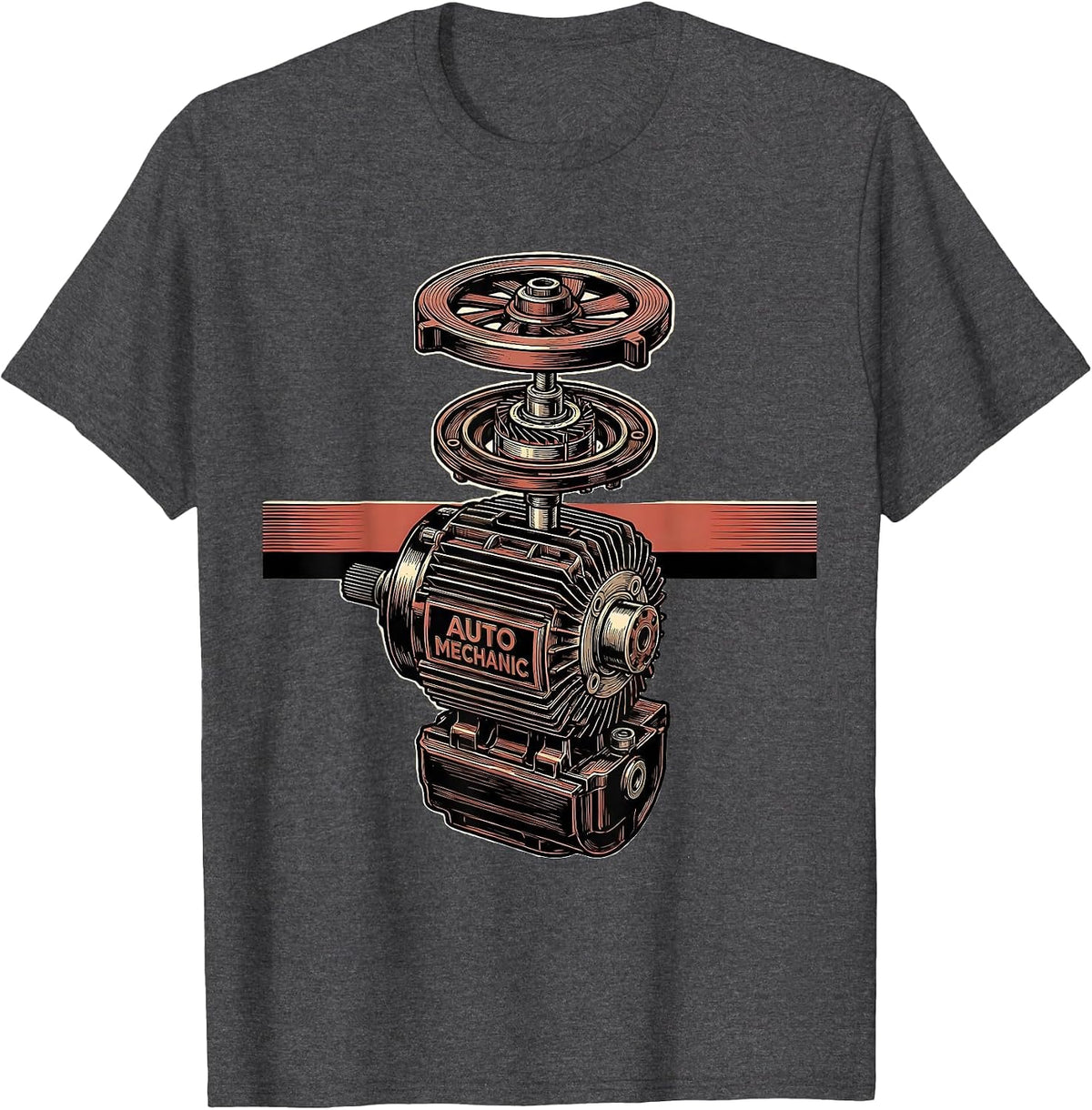 Auto Mechanic Exploded Alternator American Flag Mechanic T-Shirt - Dark Heather Grey