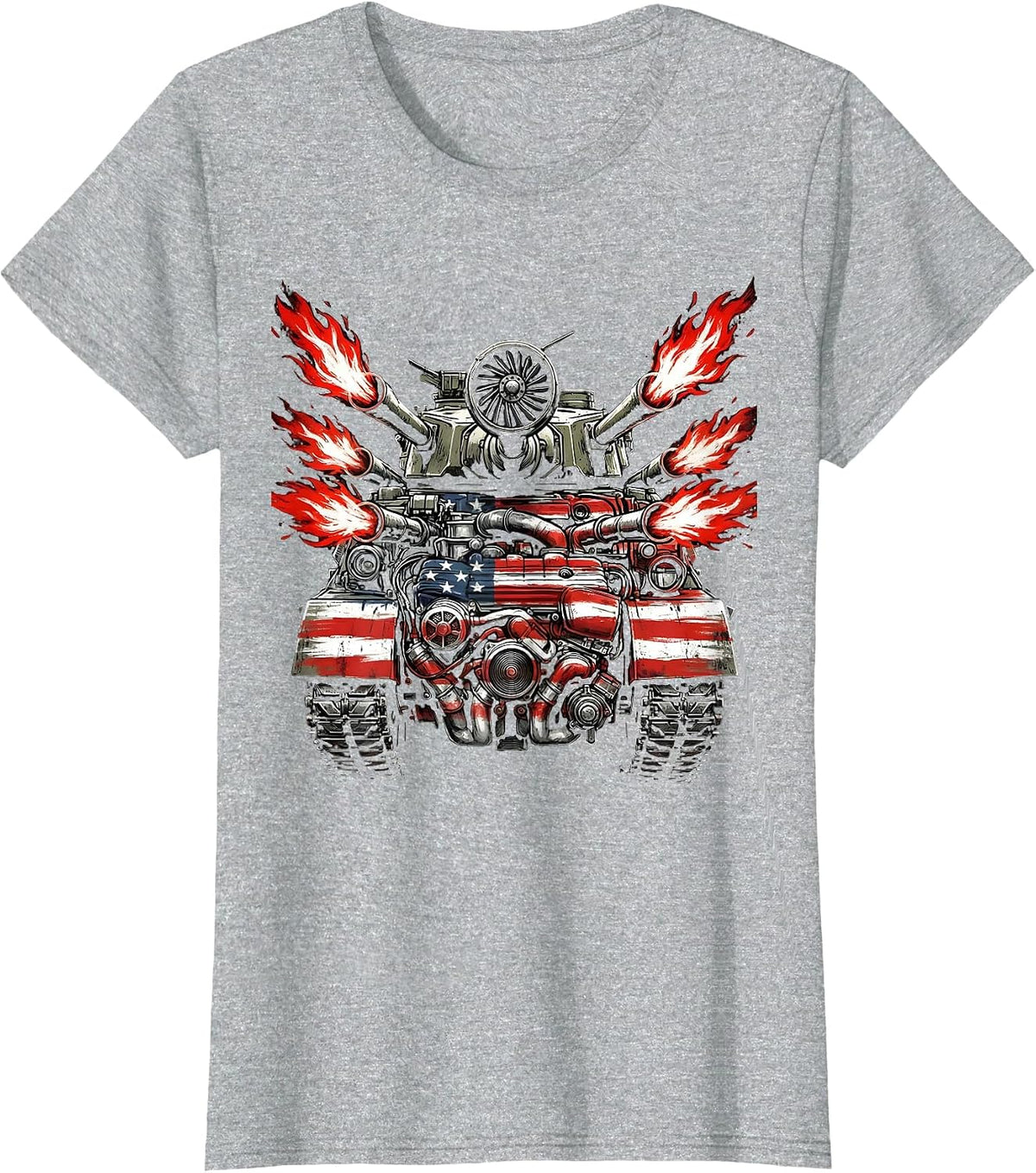 Hot Rod Engine Flames American Classic Graphic T-Shirt - Heather Grey