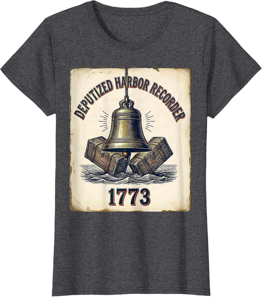 Women's Deputized Harbor Recorder, 1773 Vintage History Teacher July T-Shirt - Dark Heather Grey