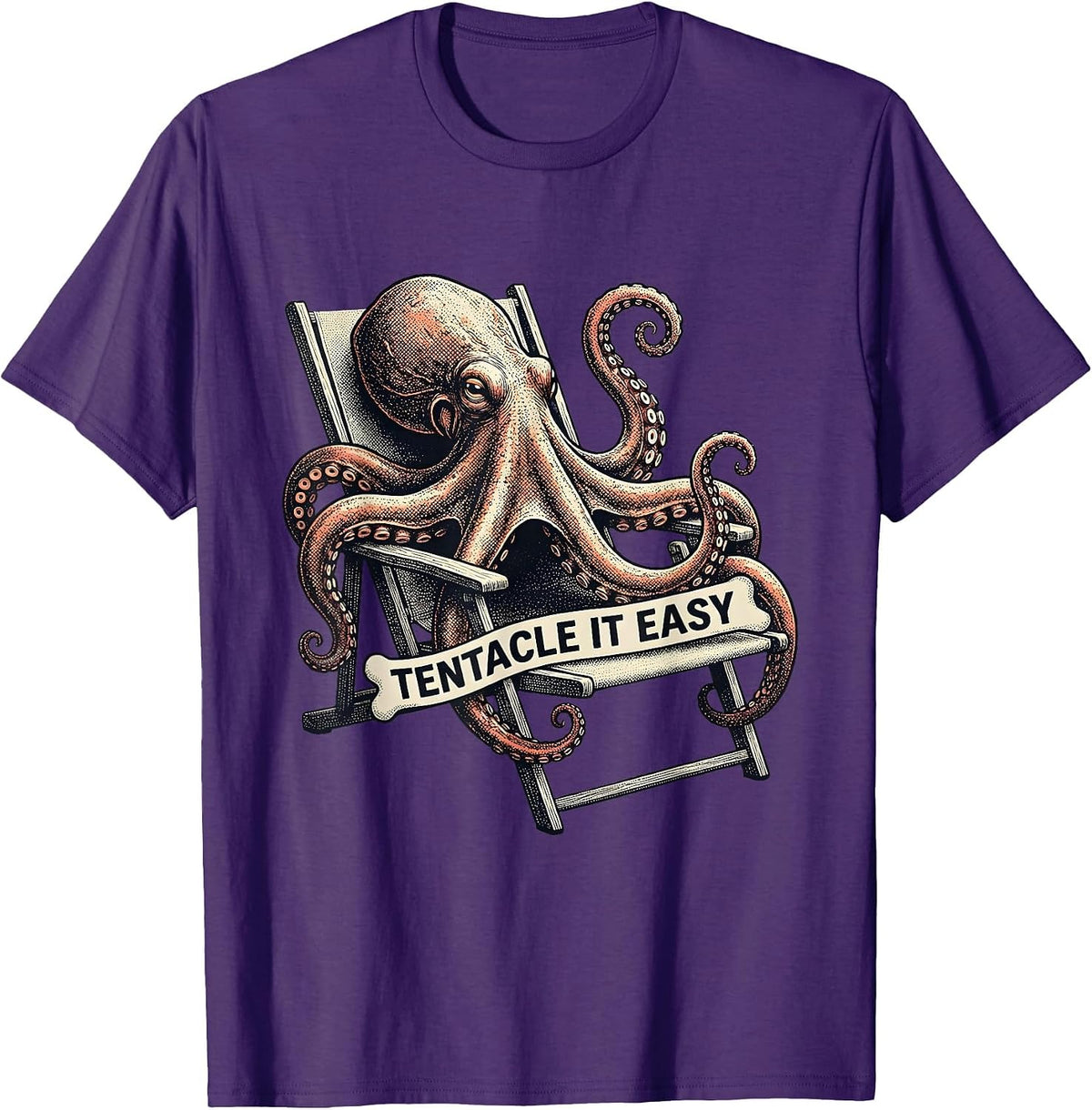 Men's Tentacle It Easy Whimsical Octopus Lover Vintage Ocean T-Shirt - Purple