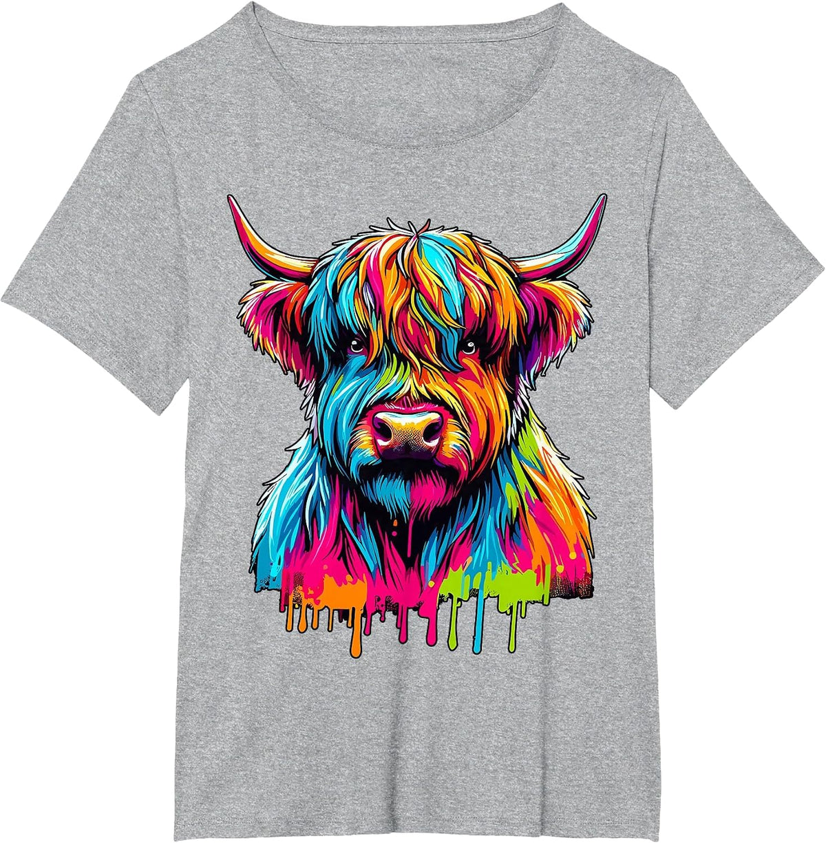 Colorful Highland Cow T-Shirt - Heather Grey