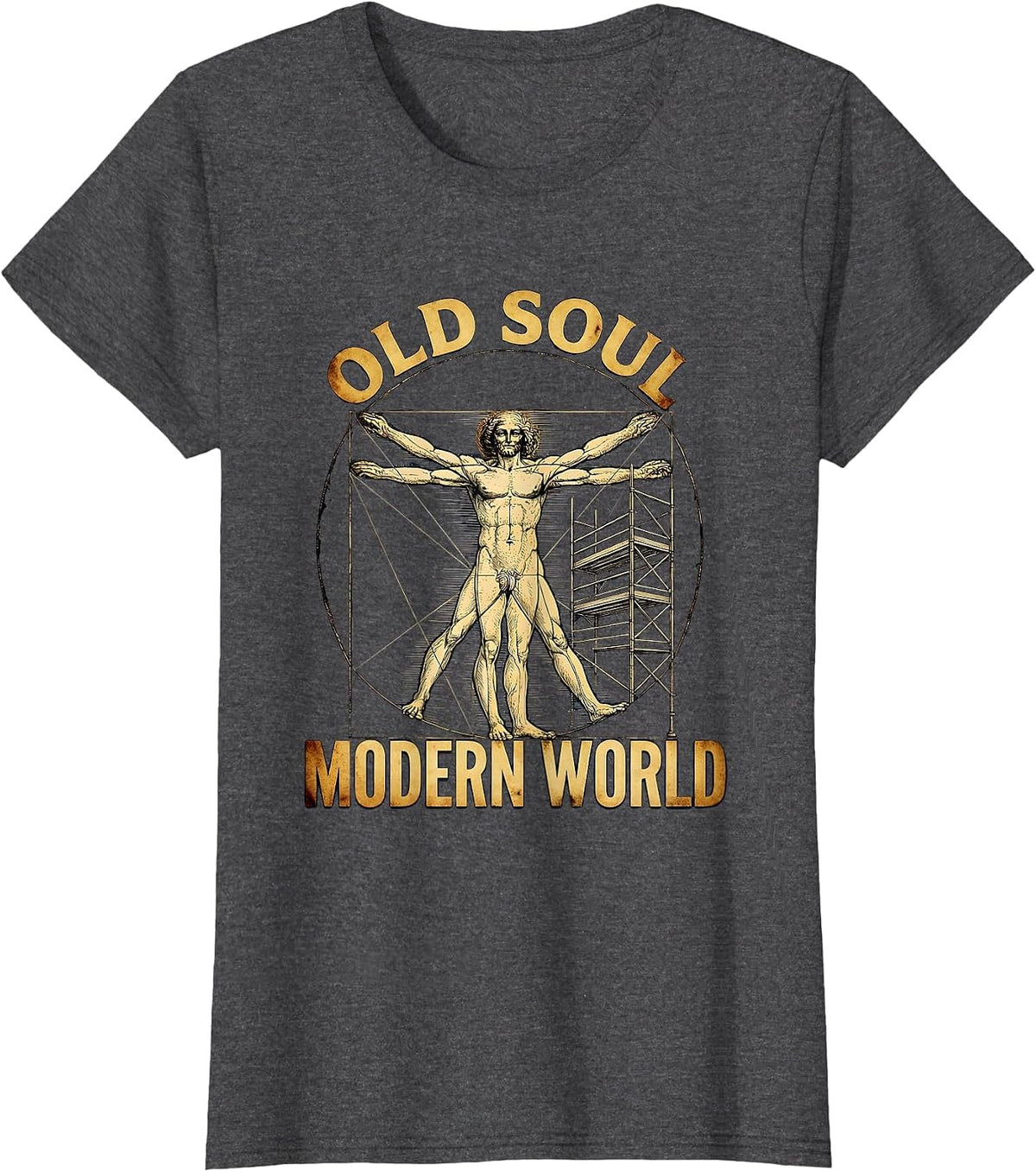 Old Soul Modern World Renaissance Graphic Design T-Shirt, Women, Dark Heather Grey, 3X-Large - As Pictured