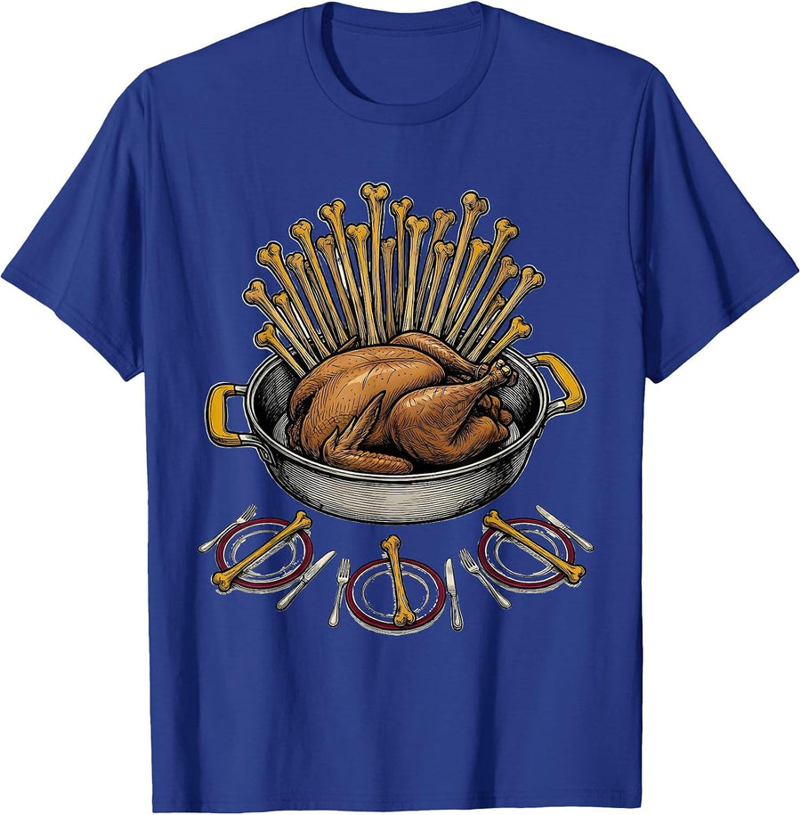 Oversized Roasting Pan Thanksgiving Turkey Humor Family T-Shirt - Royal Blue