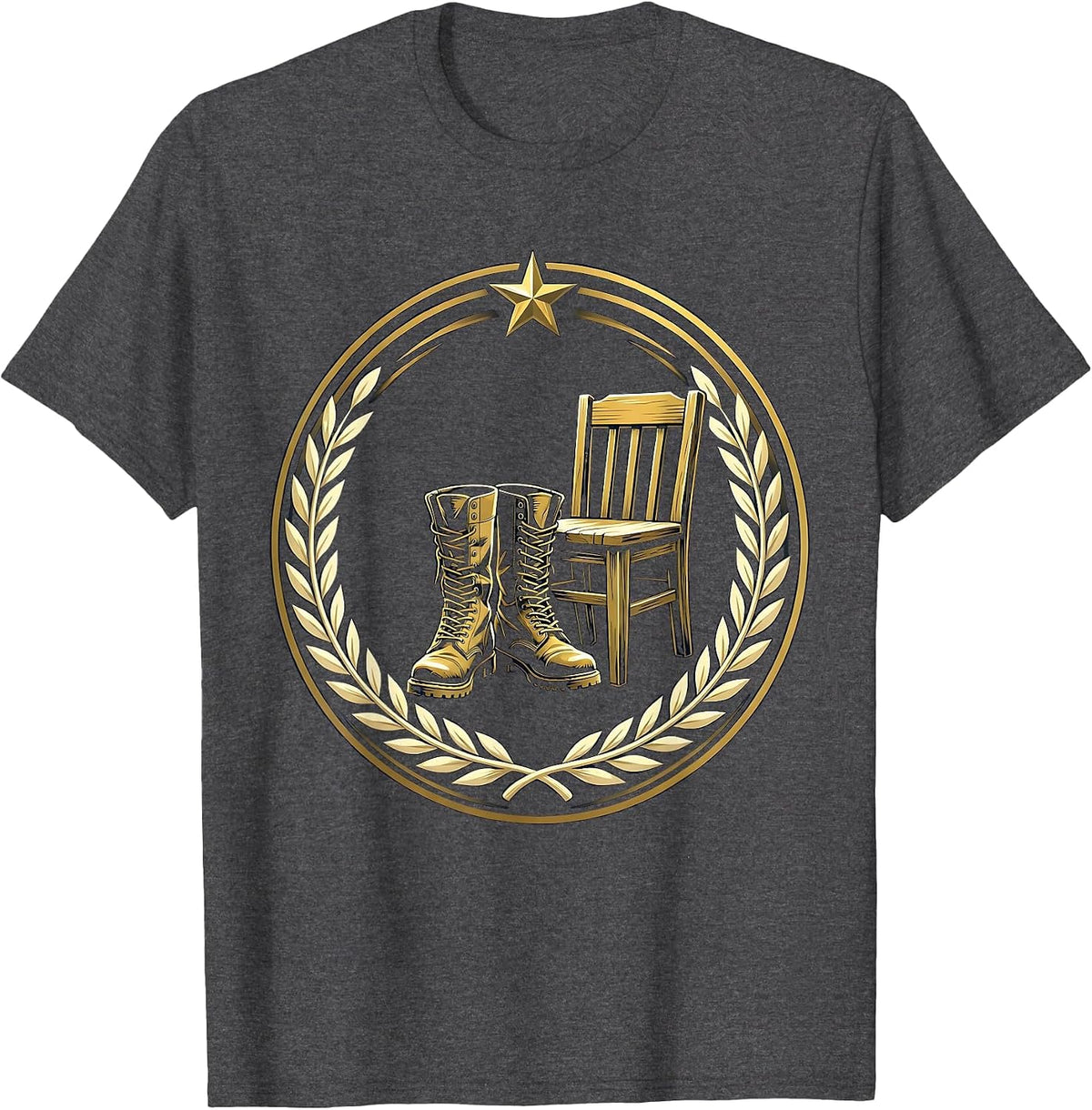 Combat Boots Empty Chair Memorial Tribute Graphic T-Shirt - Dark Heather Grey