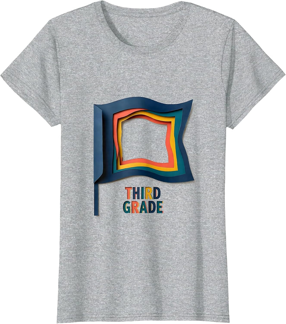 Third Grade Paper Cutout Pennant Back To School Girl Teacher T-Shirt - Heather Grey