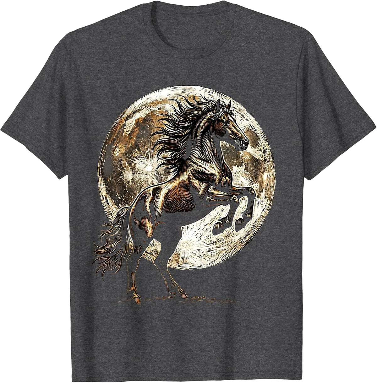 Rearing Horse Full Moon Western Rodeo Graphic T-Shirt - Dark Heather Grey