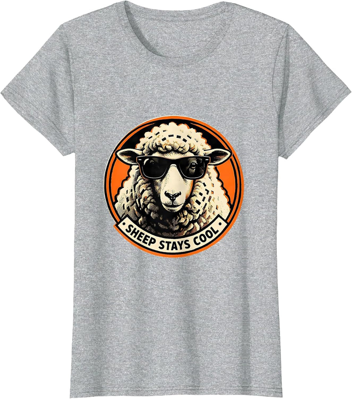 Sheep Stays Cool Funny Animal Lover Novelty Screenprint T-Shirt - Heather Grey