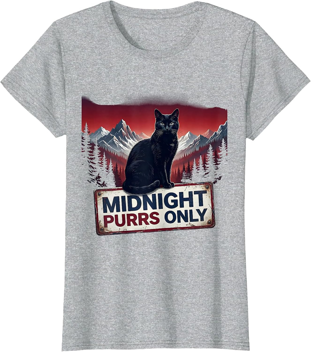 Midnight Purrs Only Black Cat Design T-Shirt - Heather Grey