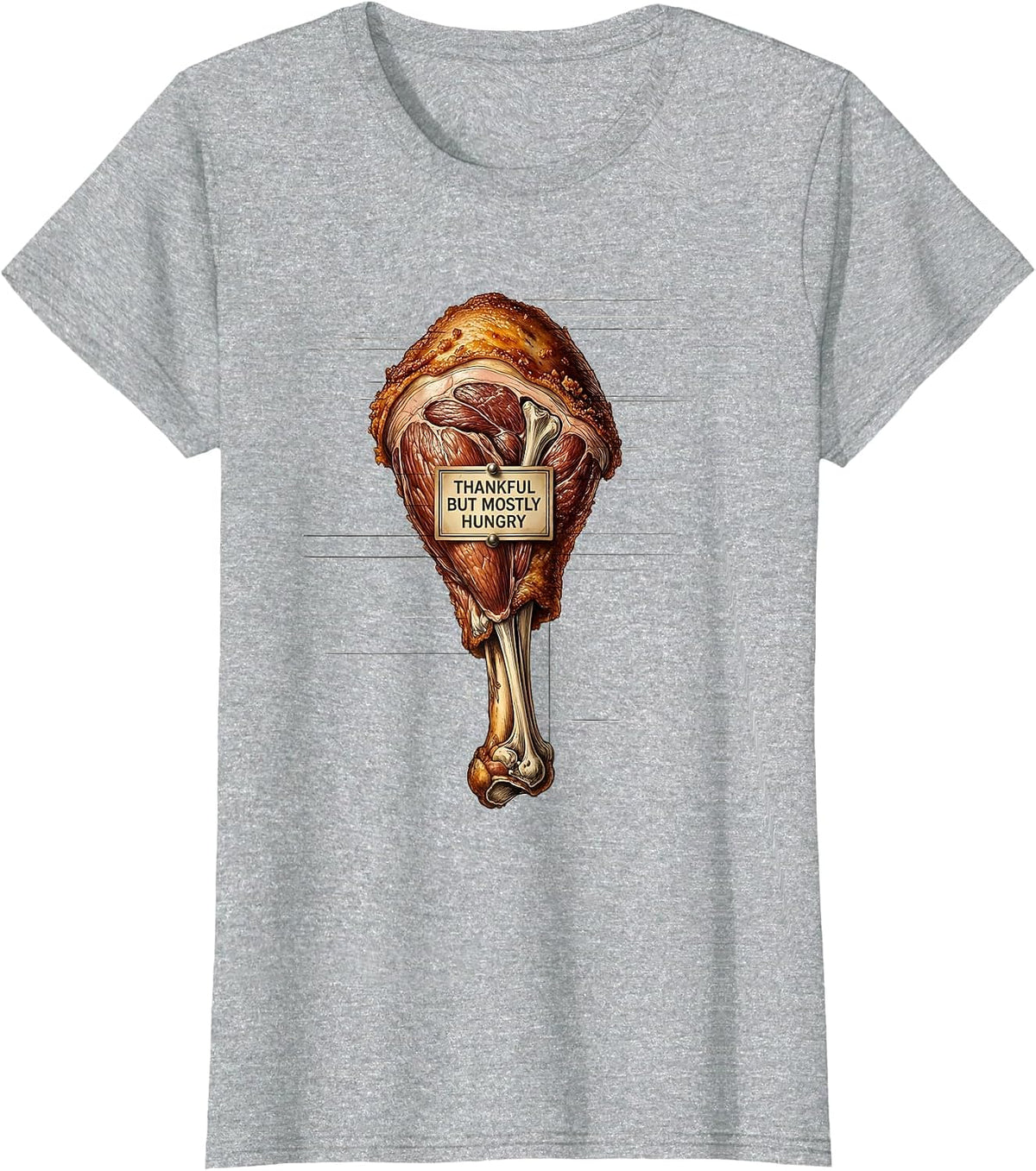 Women's Thankful But Mostly Hungry Funny Thanksgiving T-Shirt - Heather Grey
