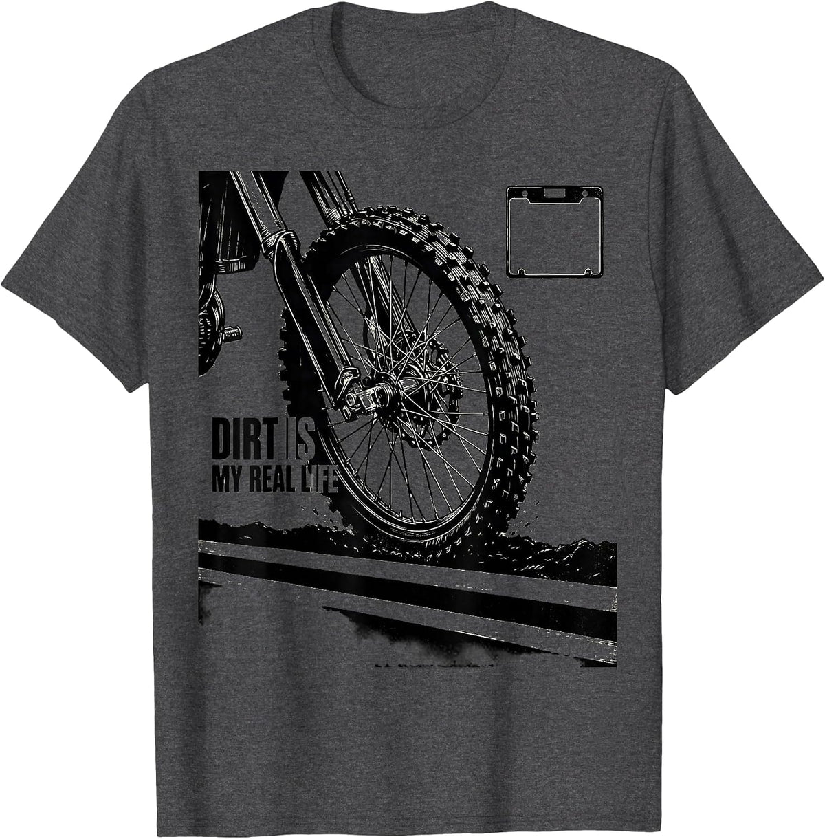 Men's Dirt Is My Real Life Scratchboard Motocross Dirt Bike Rider T-Shirt - Dark Heather Grey