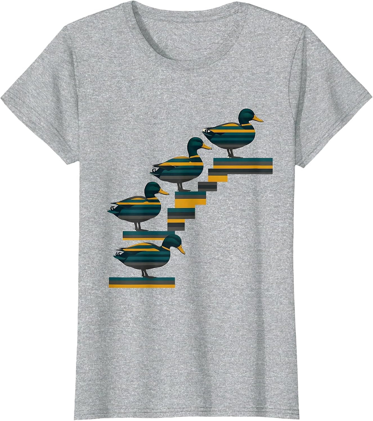 Descending Ducks Step Funny Novelty Duck Lover Gift T-Shirt - Heather Grey