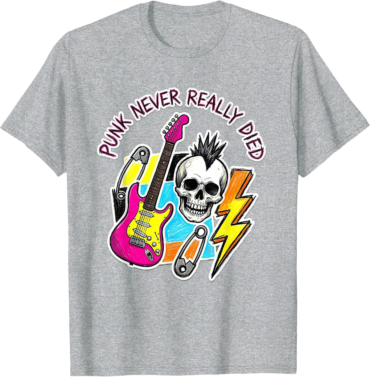 Men's Punk Never Really Died Bold Graphic Design T-Shirt - Heather Grey