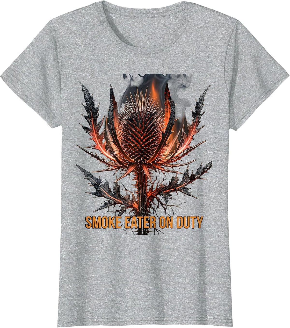 Smoke Eater On Duty Firefighter Design T-Shirt - Heather Grey