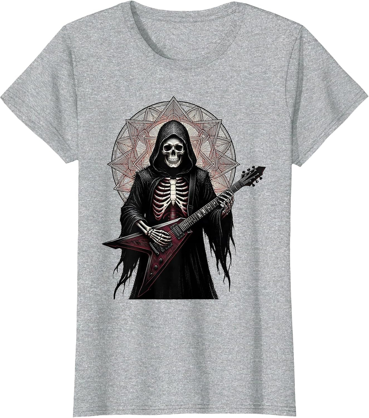 Grim Reaper Guitarist Heavy Metal Graphic T-Shirt - Heather Grey