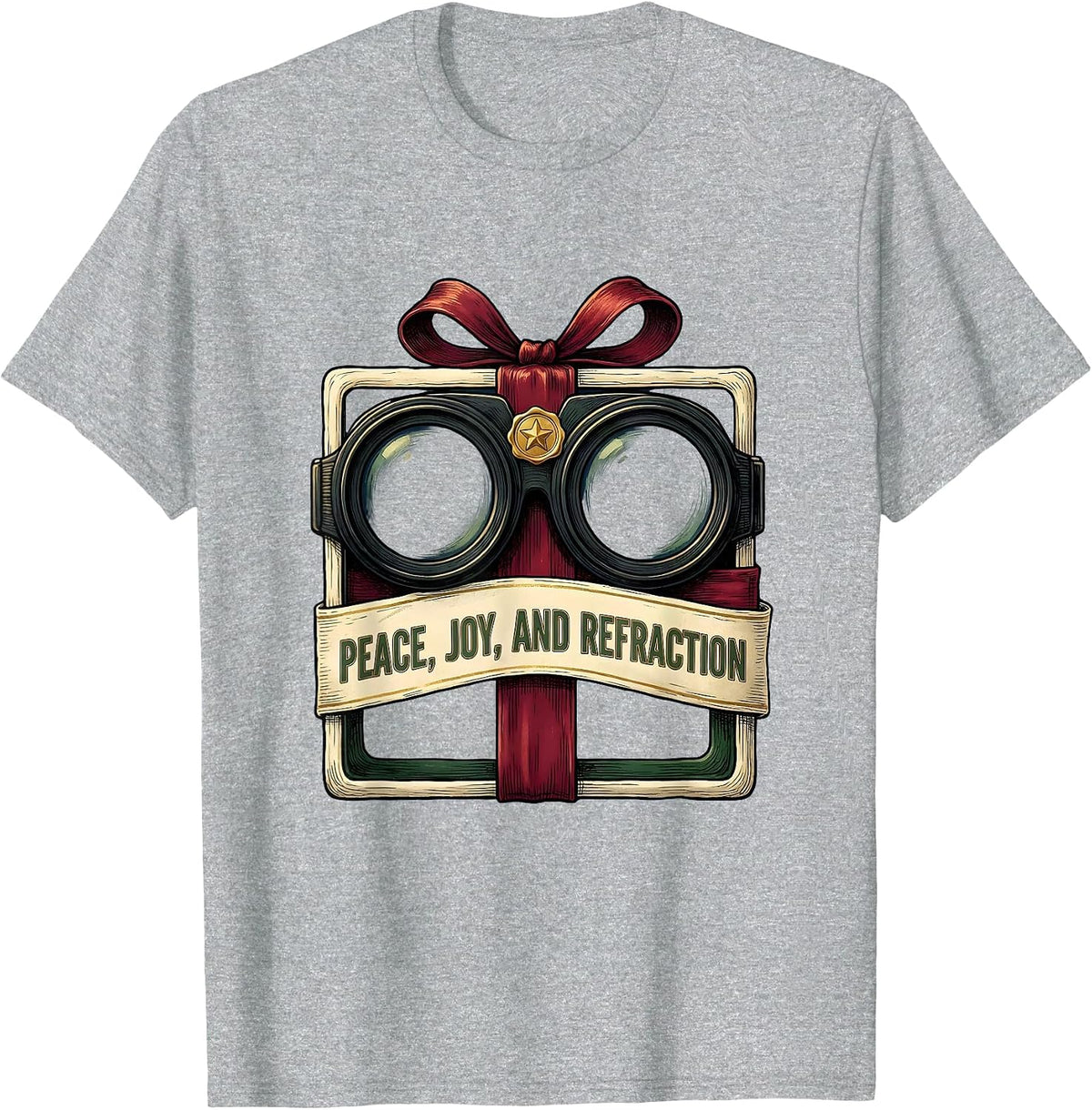 Men's Peace Joy And Refraction Optometrist Christmas Eyewear Humor T-Shirt - Heather Grey