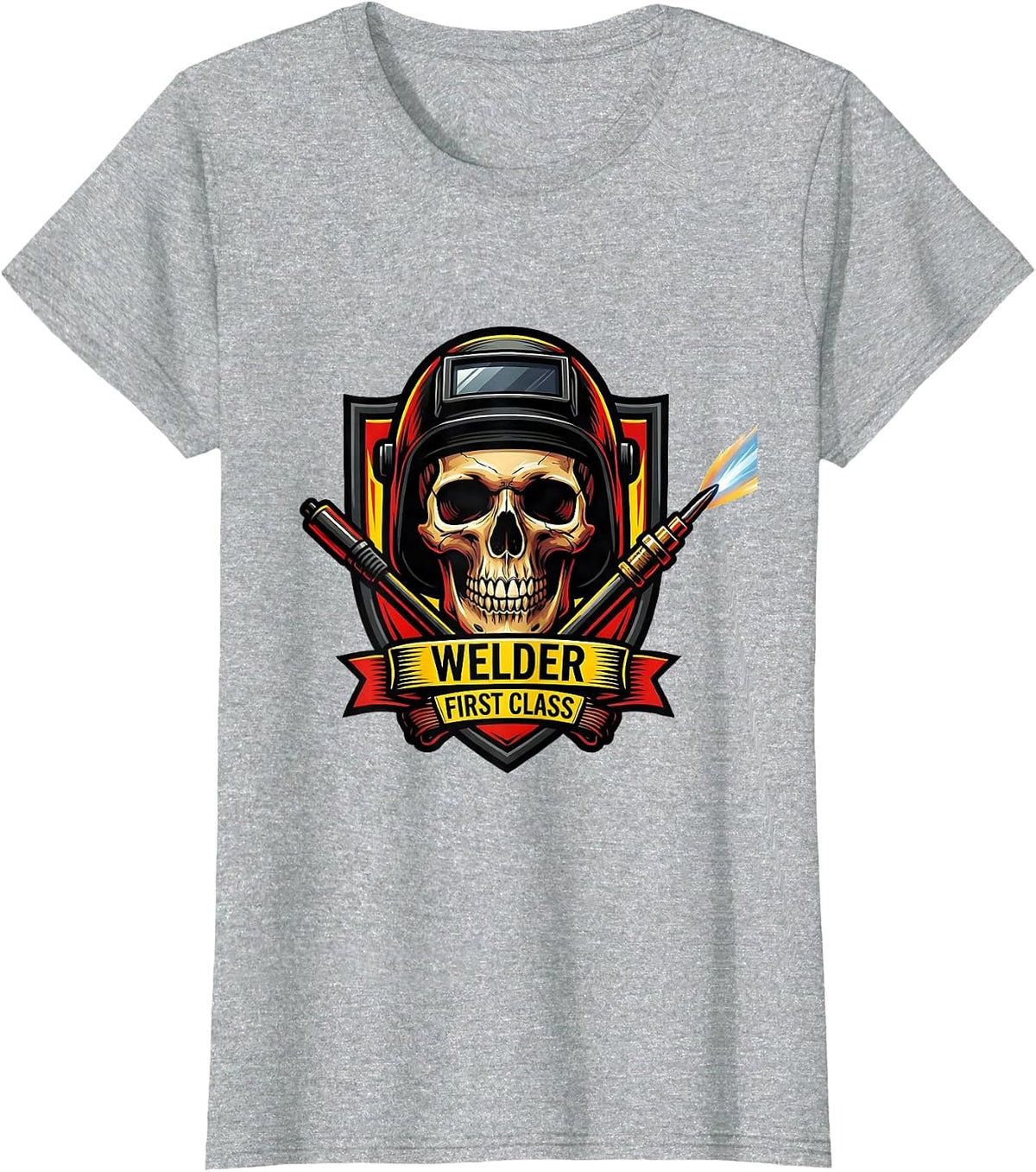 Women's Welder, First Class Tattoo Skeleton Humor Tradesman Gift T-Shirt - Heather Grey