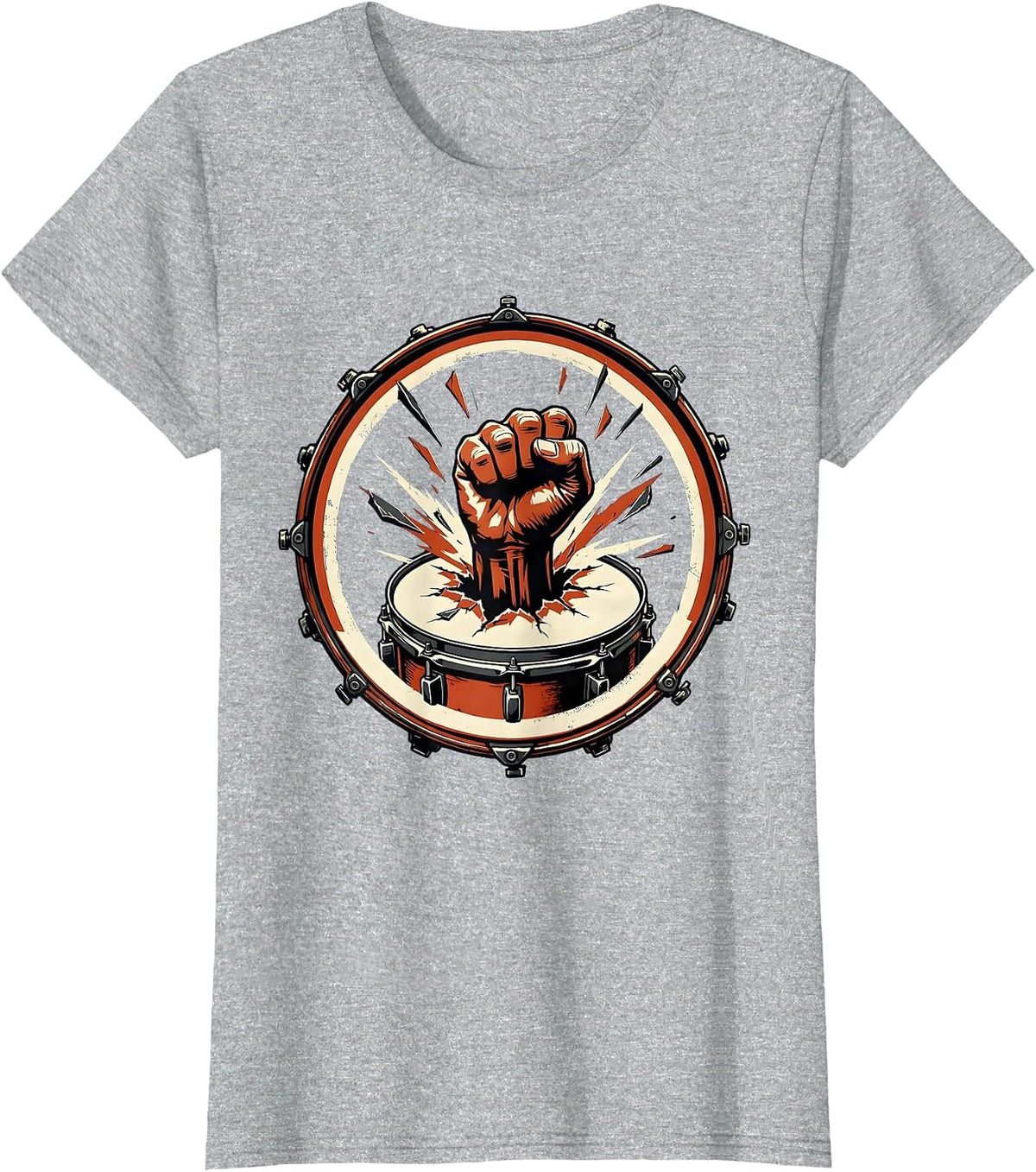 Women's Fist Through Bass Drum Rock Music Graphic T-Shirt - Heather Grey