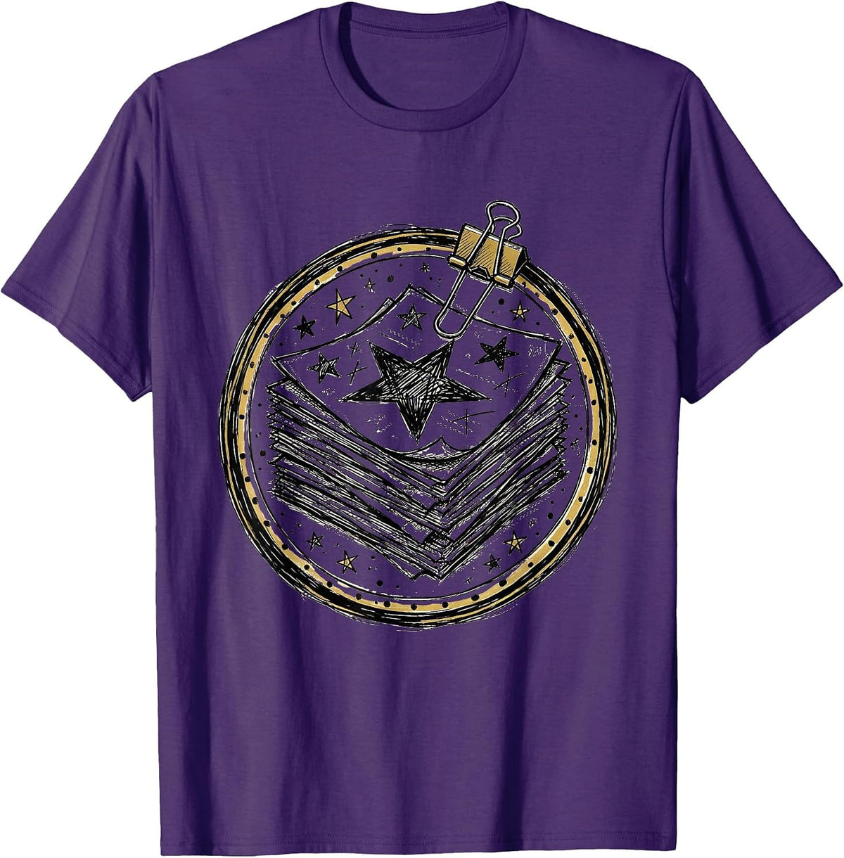 Men's Third Grade Teacher Graded Papers Gold Stars T-Shirt - Purple