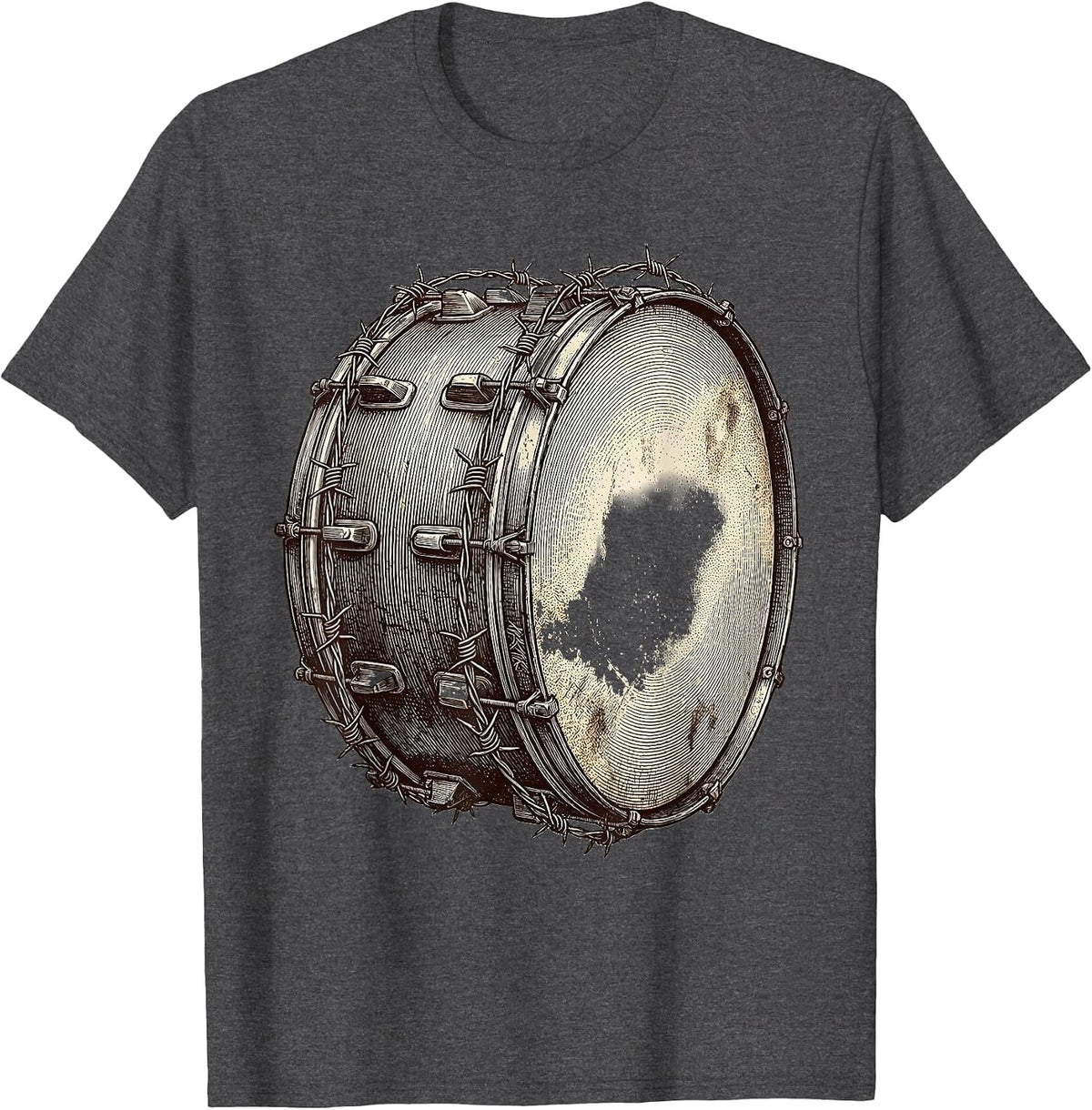 War Drum Barbed Wire Graphic Design T-Shirt - Dark Heather Grey