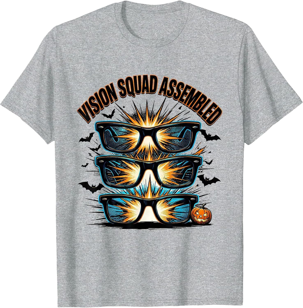 Men's Vision Squad Assembled Comic Book Halloween Optometrist Eye T-Shirt - Heather Grey