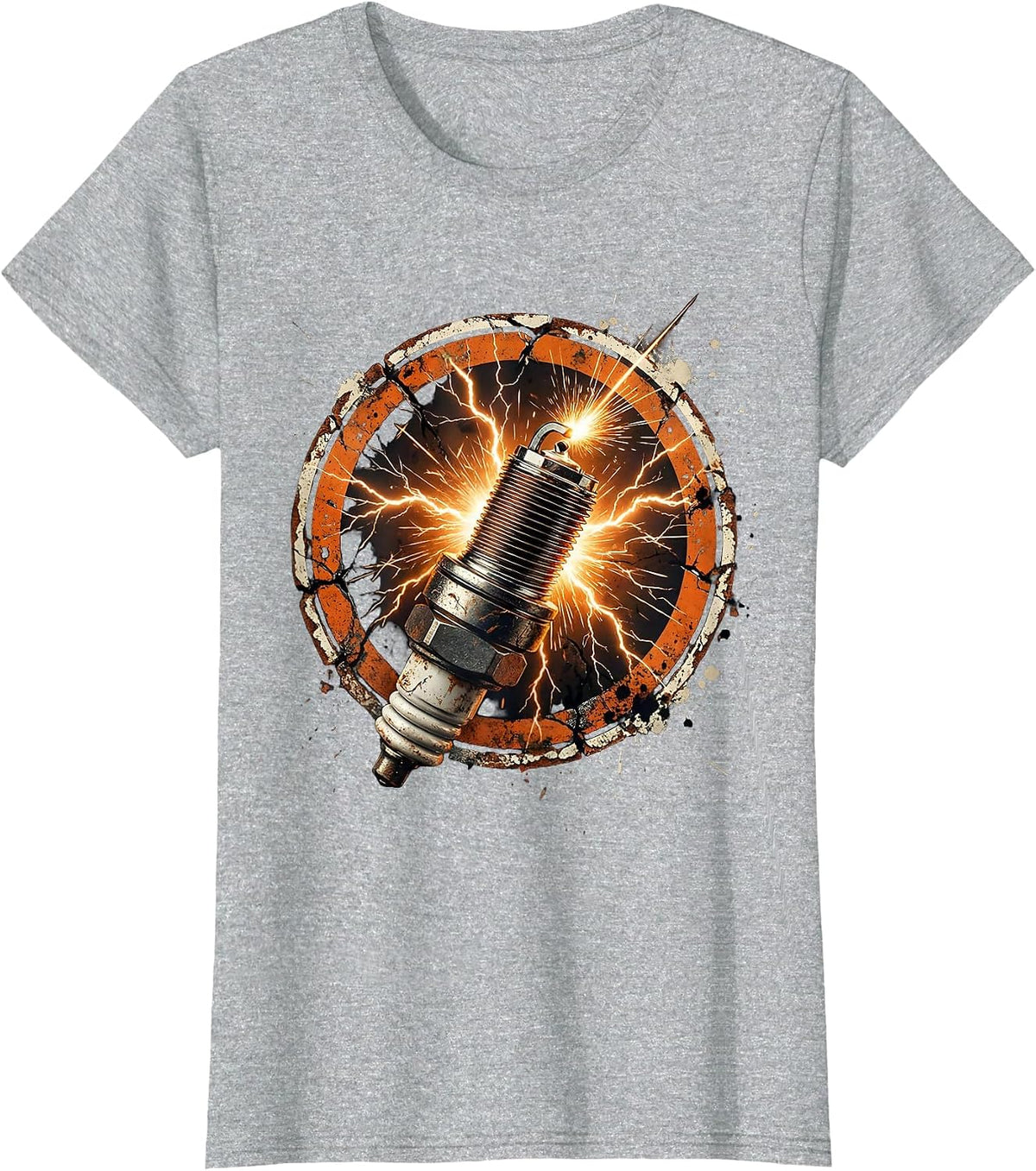 Women's Electric Spark Plug Lightning Bolt Graphic T-Shirt - Heather Grey