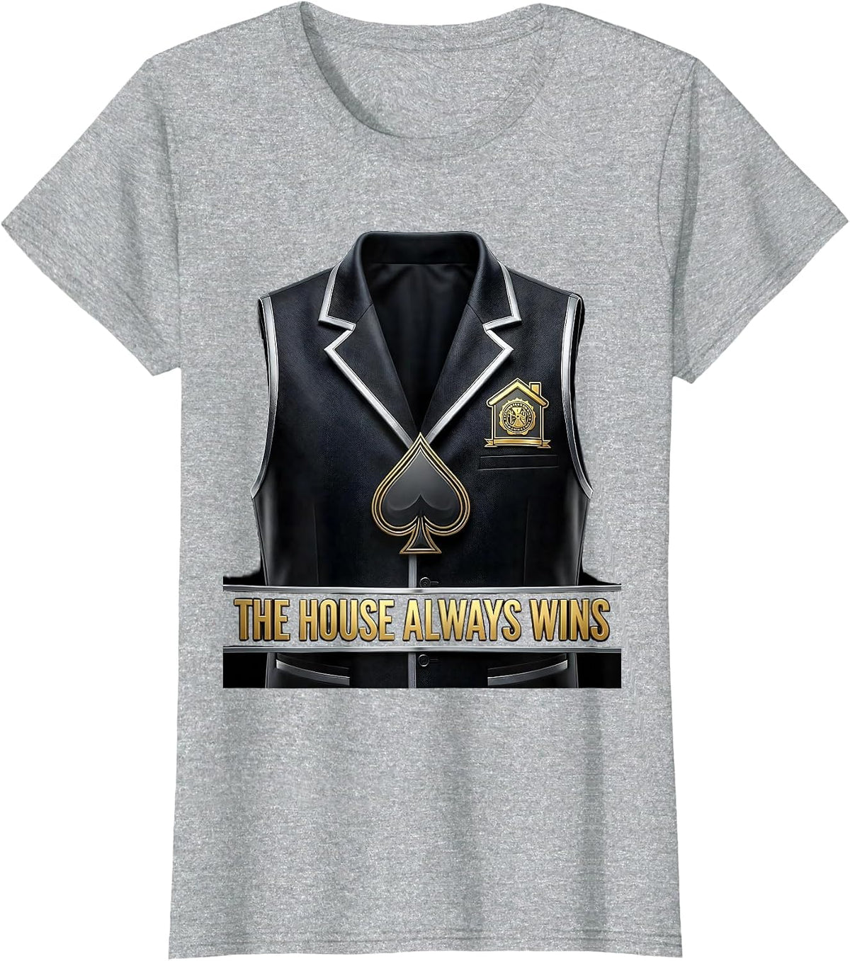 Women's The House Always Wins Casino Dealer Poker Costume Halloween T-Shirt - Heather Grey