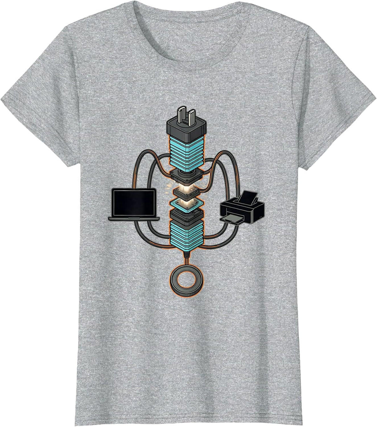 Exploded Charging Station IT Support Humor Tech Geek T-Shirt - Heather Grey