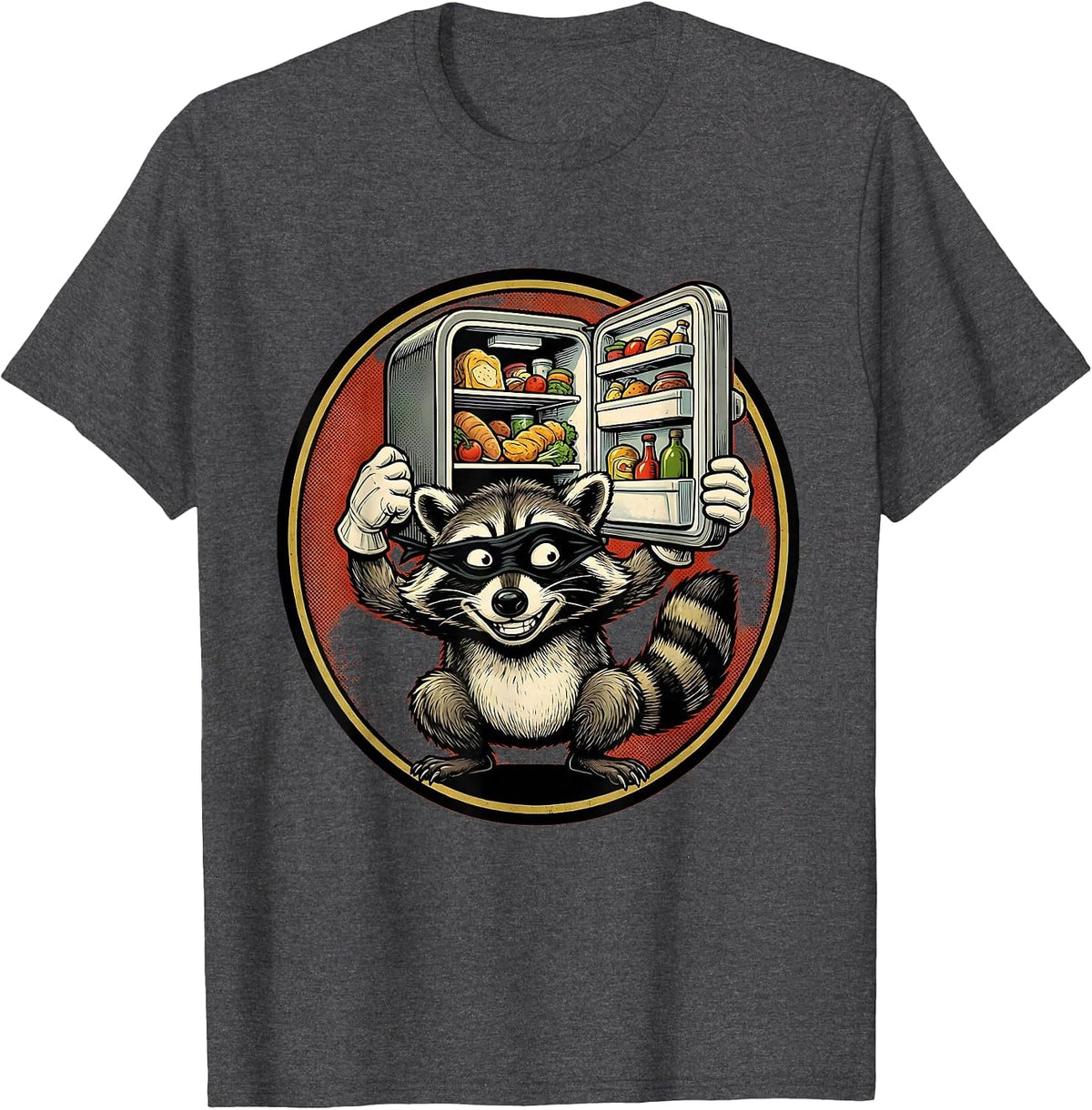 Sneaky Raccoon Midnight Fridge Raid T-Shirt - Dark Heather Grey
