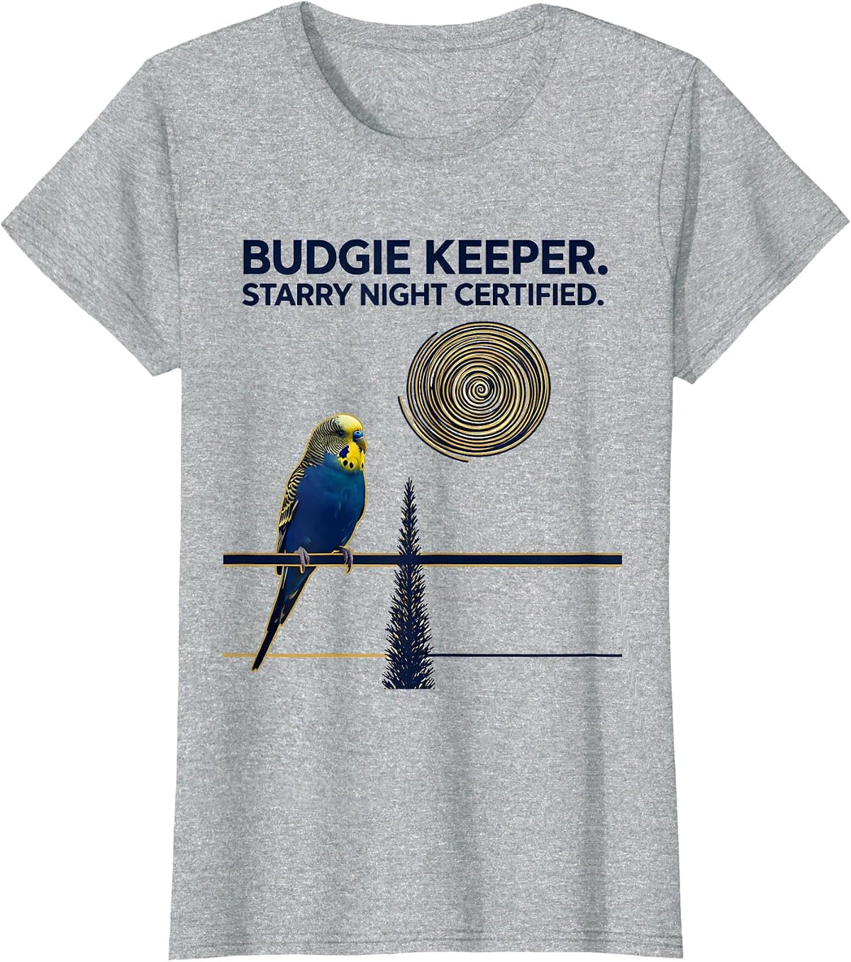 Budgie Keeper Starry Night Certified Minimalist Art Lover T-Shirt - Heather Grey