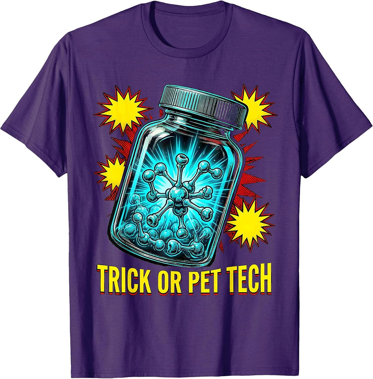 Men's Trick Or PET Tech Pop Art Halloween Radiology Tech Humor T-Shirt - Purple
