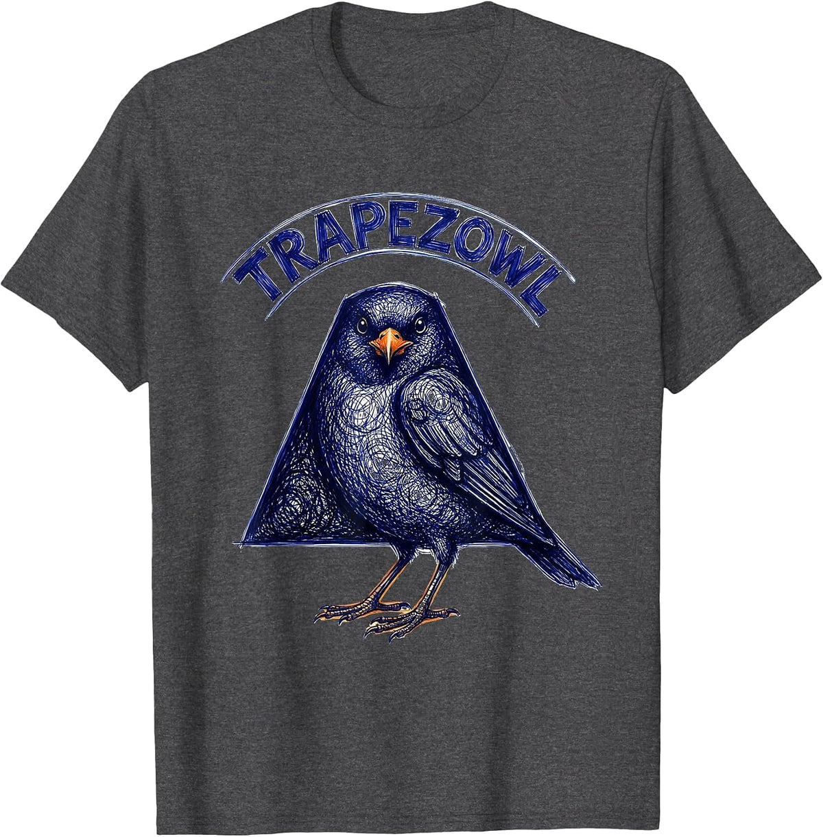 Trapezowl Ballpoint Scribble Geometric Bird Pun Funny Math T-Shirt - Dark Heather Grey