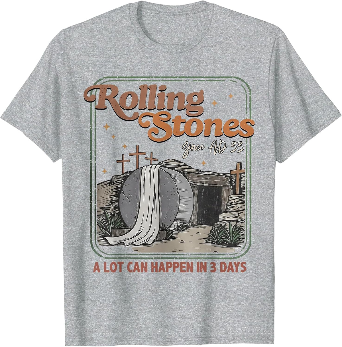 The Stone was Rolled Away He is Alive Retro Christian Easter T-Shirt - Heather Grey
