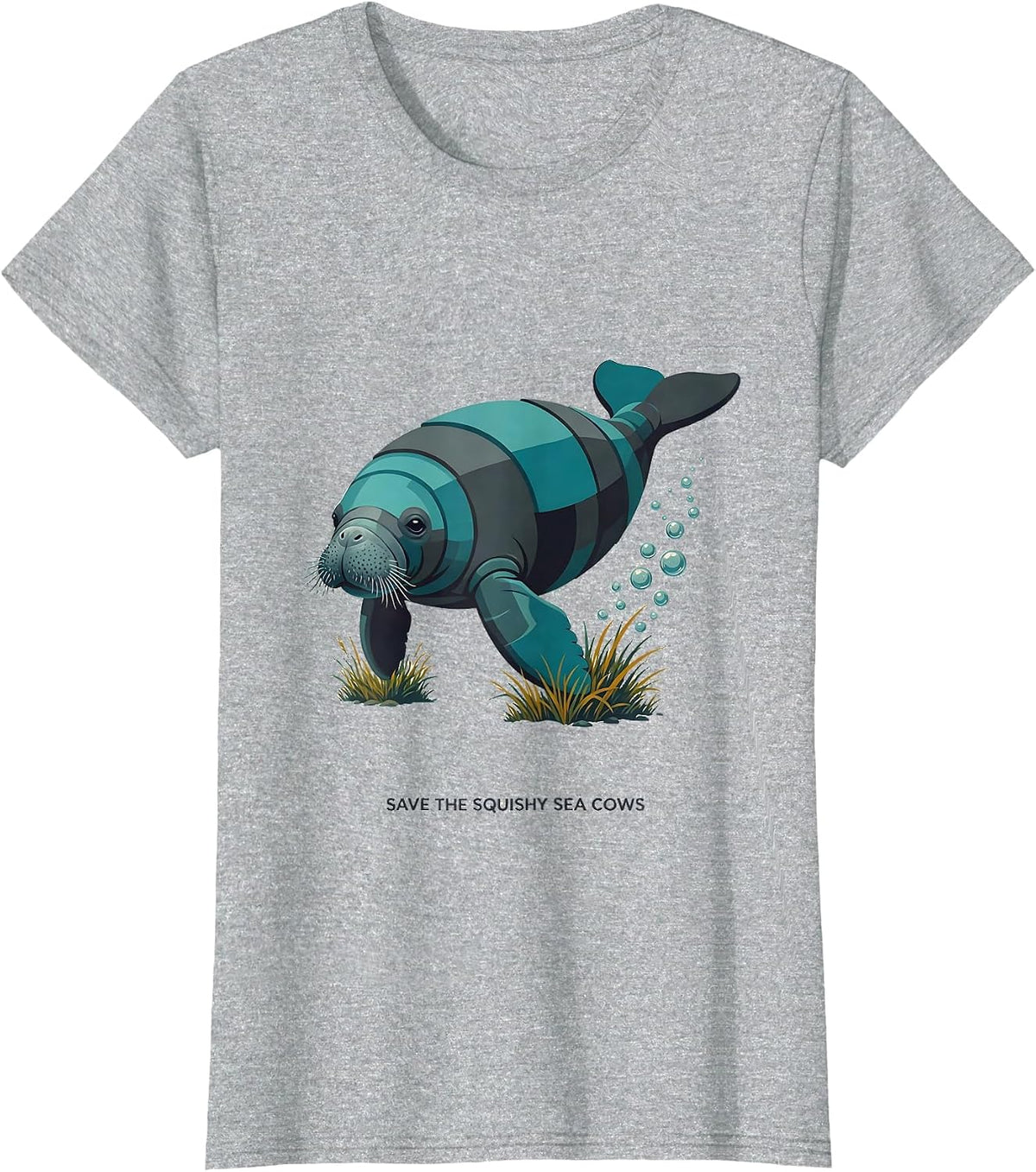 Women's Save The Squishy Sea Cows Midcentury Modern Manatee Lover T-Shirt - Heather Grey